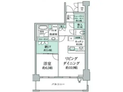 パークコート麻布十番三田ガーデン棟(1LDK/7階)の間取り写真