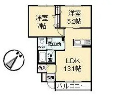 サングランデA棟(2LDK/1階)の間取り写真