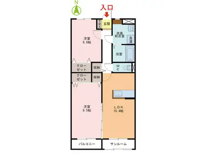 リュエル(2LDK/1階)の間取り写真