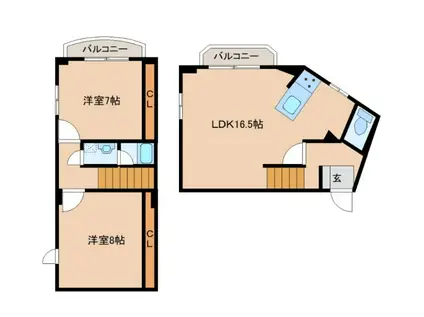 ヴィベール磯部(2LDK/3階)の間取り写真