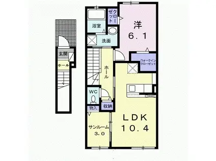 ボスカート D.I(1LDK/2階)の間取り写真