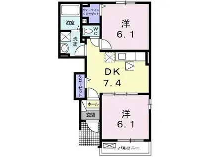 ネオ・ソレイユ B(2DK/1階)の間取り写真