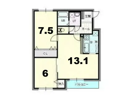 クレール黄金(2LDK/2階)の間取り写真