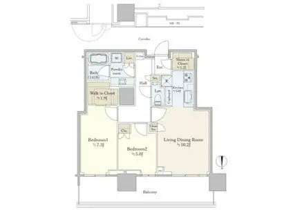 HARUMI FLAG SUN VILLAGE T棟(2LDK/22階)の間取り写真