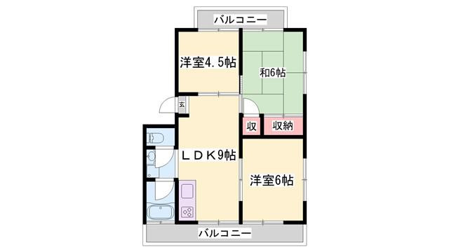 ハイツ神楽田(2LDK/2階)の間取り写真