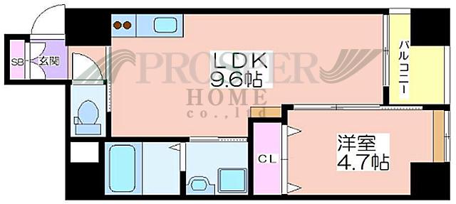 セントロイヤルクラブ谷町(1LDK/5階)の間取り写真