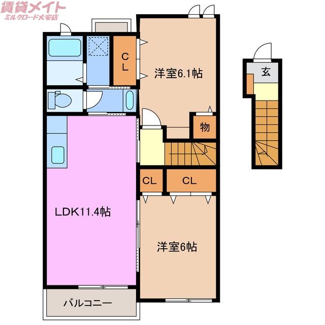 SUNFLOWER II(2LDK/2階)の間取り写真