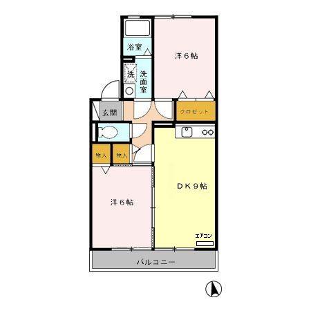サクセス岩崎台 B(2DK/1階)の間取り写真
