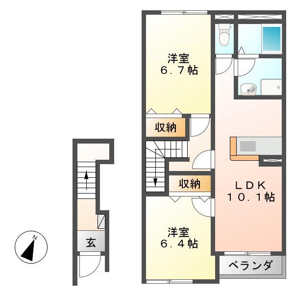 プライズ1(2LDK/2階)の間取り写真