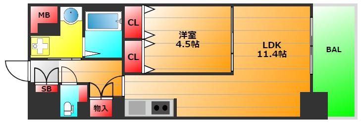 大拓ハイツ22(1LDK/5階)の間取り写真