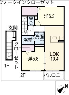アヴニール(2LDK/2階)の間取り写真