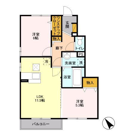 ロイヤル アネシス B(2LDK/1階)の間取り写真