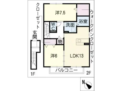 ザ・サンA棟(2LDK/2階)の間取り写真