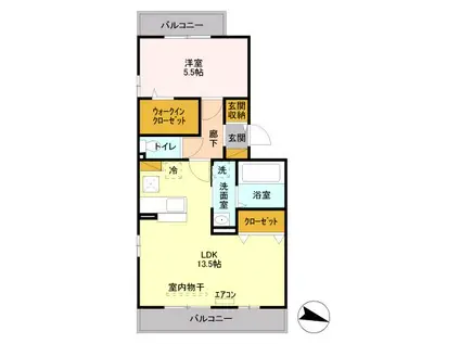 フェイバリッチ新和 B棟(1LDK/1階)の間取り写真