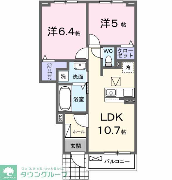 ヒカルサ東京武蔵村山(2LDK/1階)の間取り写真
