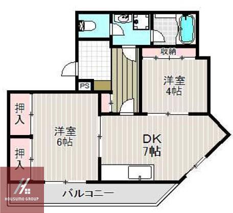 カムネス経大前(2DK/1階)の間取り写真