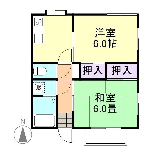 グローバル沖新町(2K/2階)の間取り写真