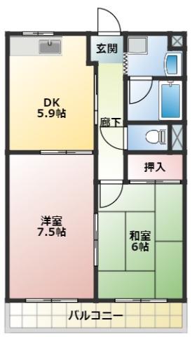クラフト III(2DK/1階)の間取り写真