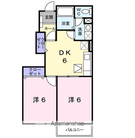 フォーリストナチュラルA(2DK/1階)の間取り写真