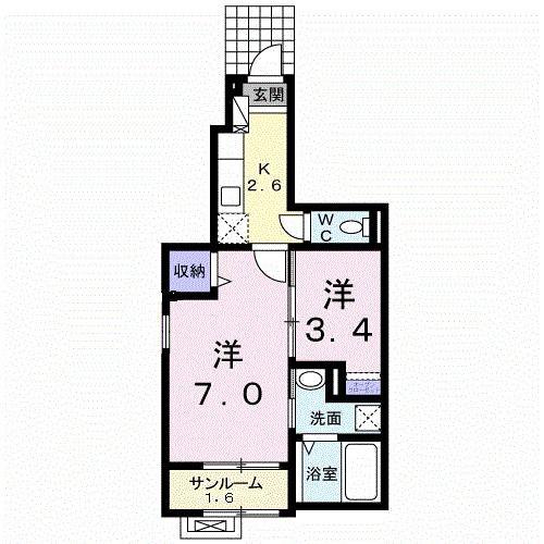 ルーチェ 宮関(1SK/1階)の間取り写真
