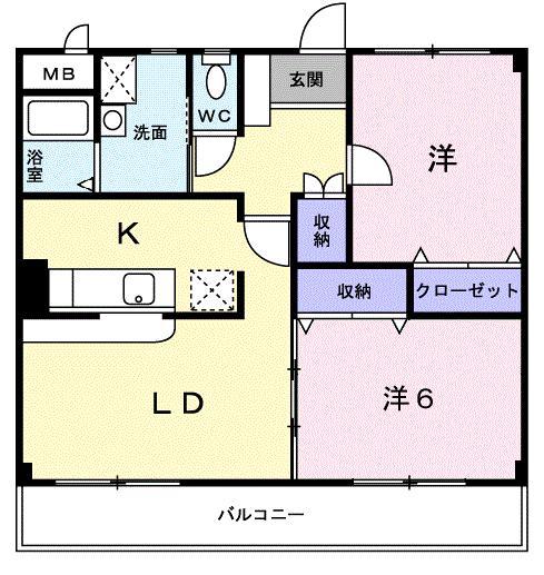 パークスクェア牧の原(2LDK/2階)の間取り写真