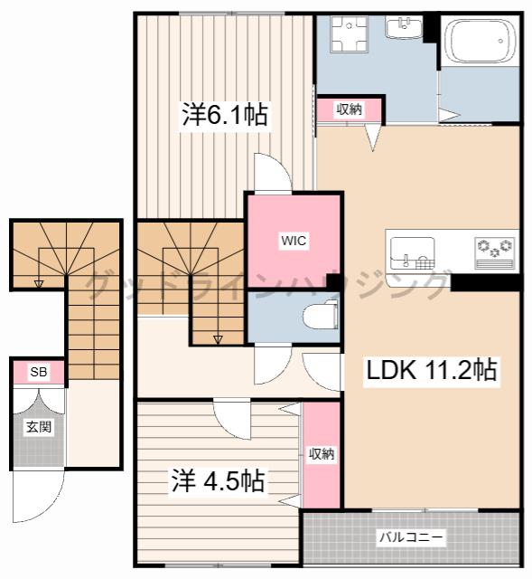 アンビシアきたA棟(2LDK/2階)の間取り写真