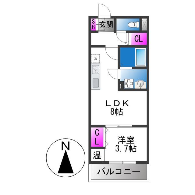アート小若江(1LDK/1階)の間取り写真
