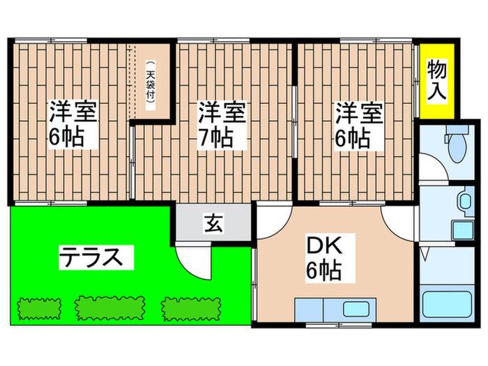 パティオ(3DK/1階)の間取り写真