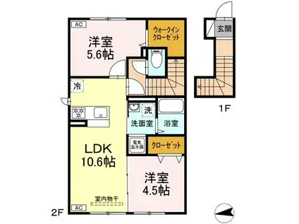 グランディールII(2LDK/2階)の間取り写真