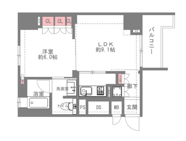 リーガル北堀江(1LDK/4階)の間取り写真