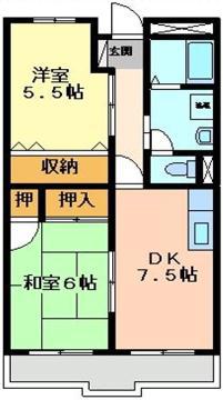 サン・オーレ葦陽(2DK/1階)の間取り写真