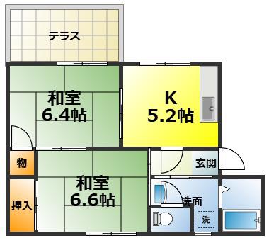 ハイツ鴨谷台B棟(2K/1階)の間取り写真