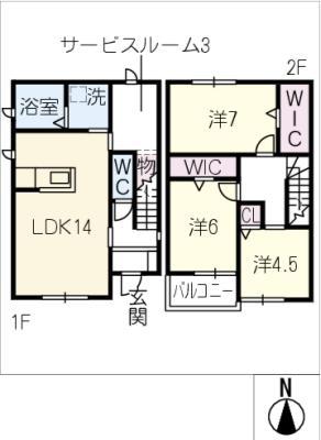 海部郡蟹江町蟹江新田KODATEX V(3SLDK/2階)の間取り写真