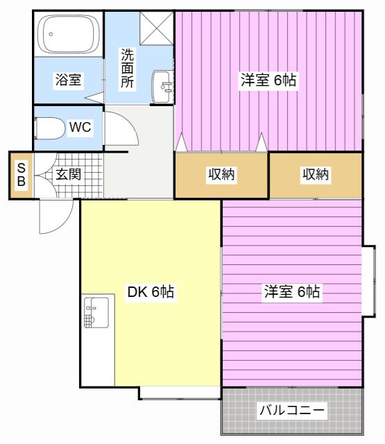 ウェールテラダ(2DK/2階)の間取り写真