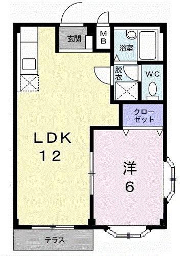 パステルハイツ21B棟(1LDK/1階)の間取り写真