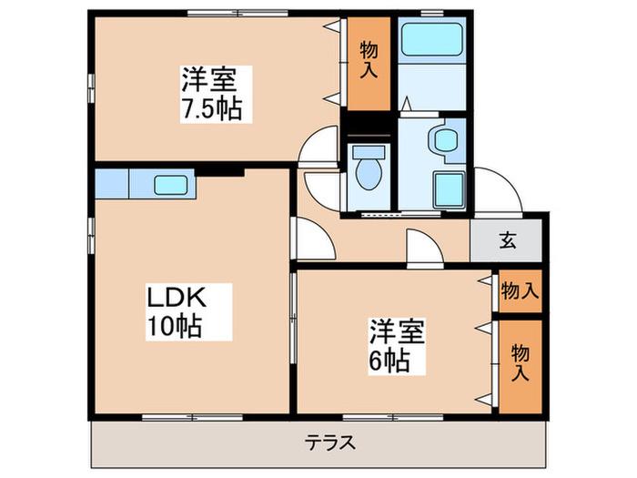 サンローズ鵠沼D(2LDK/1階)の間取り写真