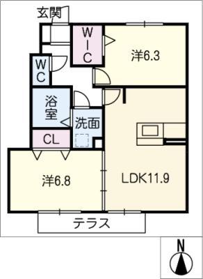 コンコルディアかみやしろ サウス(2LDK/1階)の間取り写真
