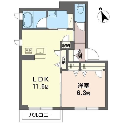 ボヌール湘南(1LDK/2階)の間取り写真