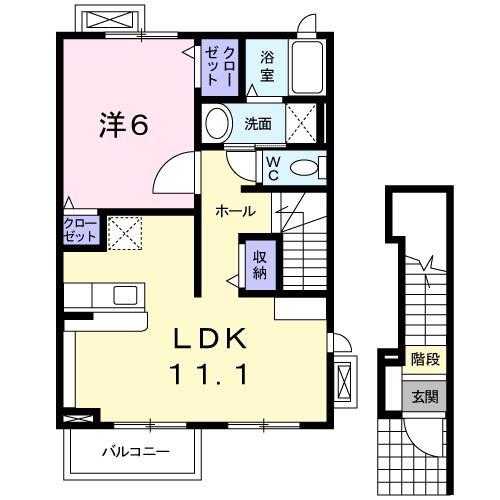 メゾンみのるII(1LDK/2階)の間取り写真