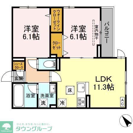 D PAINA 鴨居II(2LDK/1階)の間取り写真
