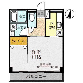 トスカーナRN(1LDK/3階)の間取り写真