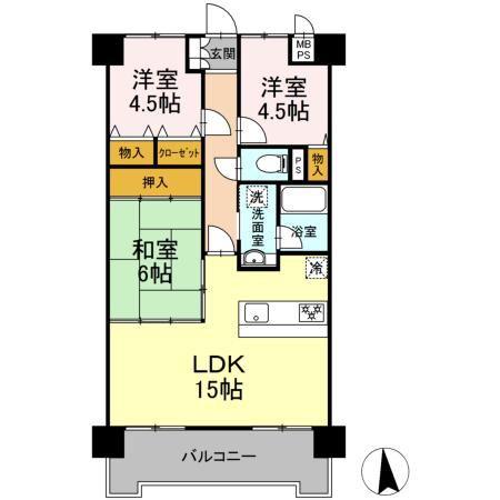 リバーサイド鈴木(3LDK/6階)の間取り写真