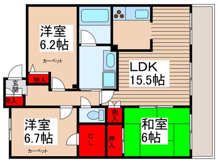 プライム・ガーデン初石(3LDK/3階)の間取り写真