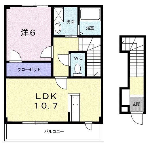 イノセントエンジェル(1LDK/2階)の間取り写真