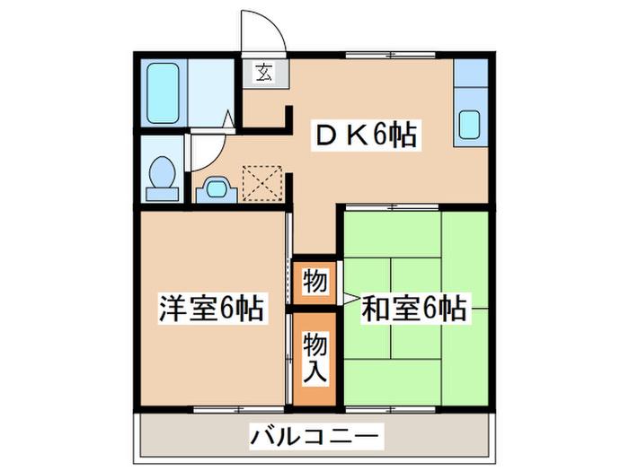 ブリーズハウス(2DK/2階)の間取り写真