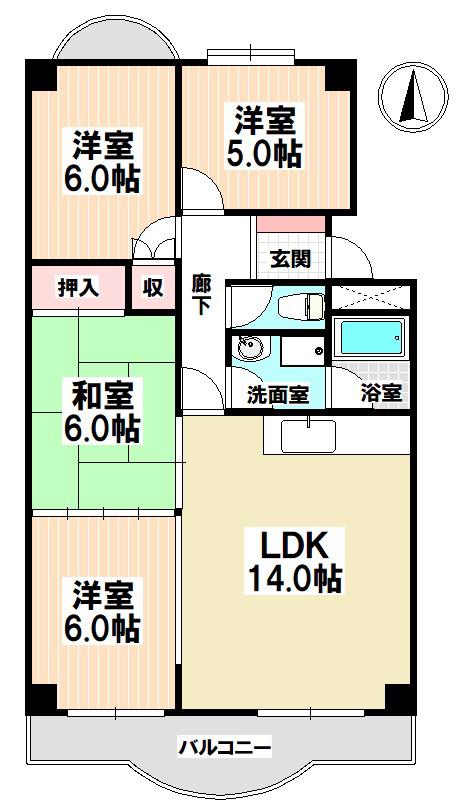 三豊マンション瑞穂(4LDK/3階)の間取り写真