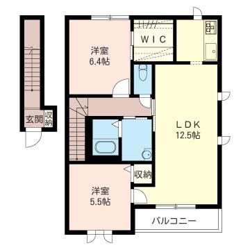 プラムグローブ A棟(2LDK/2階)の間取り写真