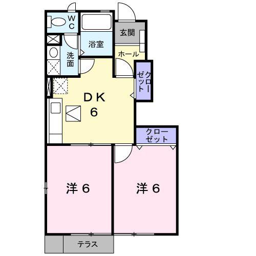 セレーノR・K(2DK/1階)の間取り写真