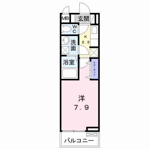 マリオ北島 D(1K/3階)の間取り写真