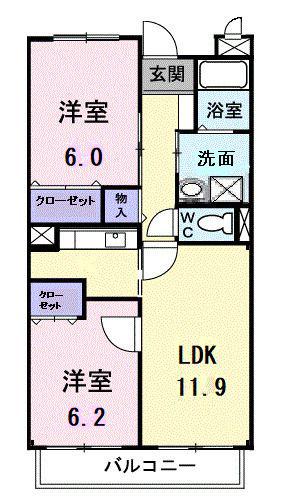 プラシード(2LDK/2階)の間取り写真